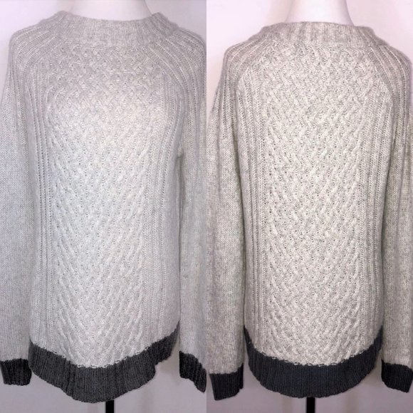 Anthropologie SPARROW Cable Knit Sweater XL Grey Black Trim Tunic Mock Neck - Picture 2 of 13